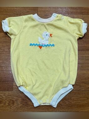 Vintage Baby Boy Girl Duck Embroidered Appliqué One Piece by The Pond